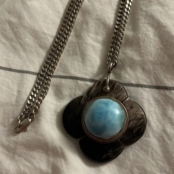 LARIMAR and sterling silver flower necklace from D.R. - Picture 2 of 3